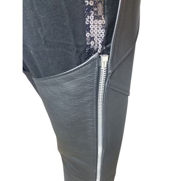 Mens Black Leather Chaps Tie Back Snap Ankle HARLEY DAVIDSON Made USA Size Small - Picture 4 of 7